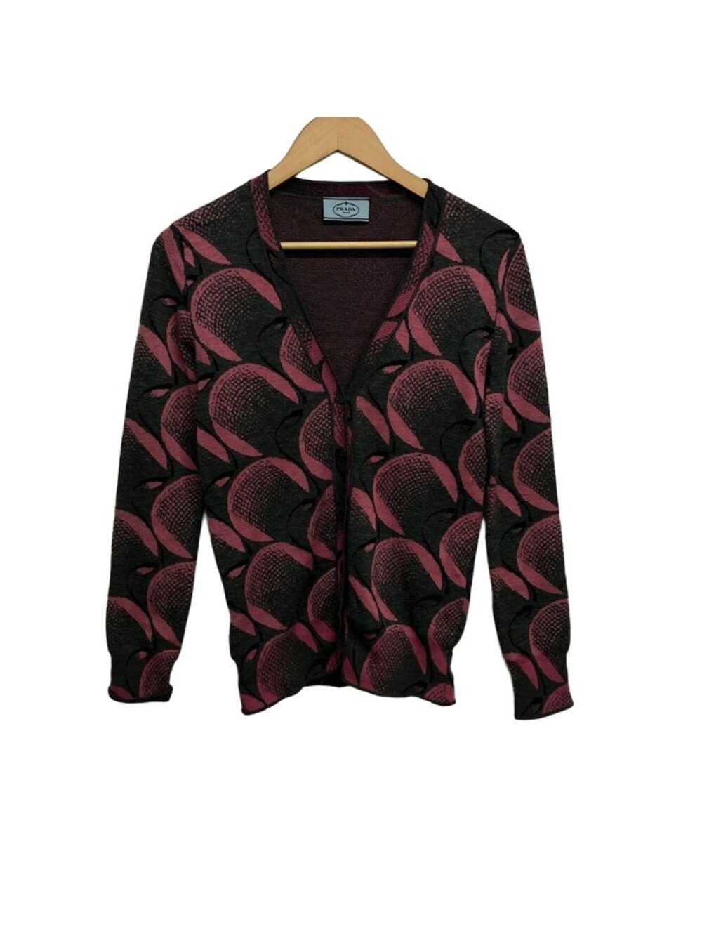 Prada Cardigan 38 S Gray Pink Black Long Sleeve